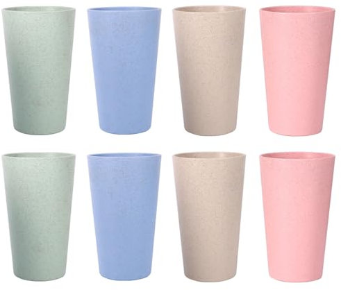 Reusable Plastic Cups 8Pcs 520ml Plastic Beakers Unbreakable Plastic Drinking Cups Tumblers Set for Children Kids Picnic Travel Camping Coffee Tea Water Beer Milk Juice (4 Colors)