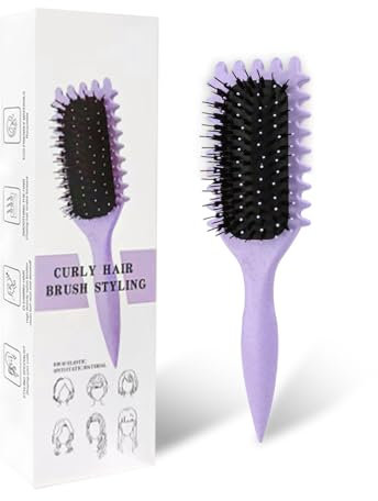 Lockenbürste, Curl Hair Brush, Haarbürste zum Kämmen und Formen von Männer- und Frauenlocken, um das Ziehen zu reduzieren, Nylonborsten, Lockenverstärker, Unisex (Lila, 24 cm)
