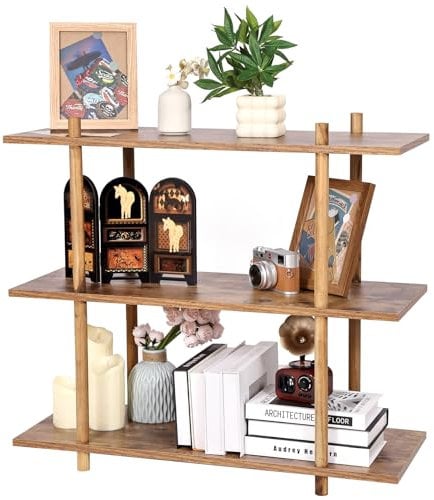 GERYMU 3 Ebenen Offenes Regal für Wohnzimmer Stehend BüCherregal 30 X 80 X 67.5 cm Vintage Konsolentisch für Schlafzimmer, Arbeitszimmer, KüChe, Rustikales Braun