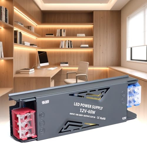 SUCIKORIO LED Netzteil 12V 60W 5A Trafo Transformator 230V auf 12 Volt Schlank Konstante Spannung LED Treiber Netzteil 12V Ultra Dünn Niedervolttrafo für LEDs Halogen, LEDs Streifen, Lampen