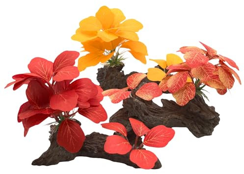 M2cbridge Piante artificiali per acquario, in seta, in plastica, decorazione in primo piano (3 pezzi, grande colorato)