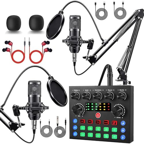 ALSO GO Podcast Equipment Bundle for 2, Recording Studio Package with Audio Interface, Studio Condenser Microphone Perfect for Podcasting, Recording, Singing, Streaming and Gaming