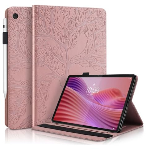 Succtopy Case for Lenovo Tab 10.1 Inch Tablet 2025 (TB-311FU/TB-311XU) PU Leather Folio Flip Tablet Case with Stand Function and Pencil Holder Cover for Lenovo Tab TB311FU 2025 10.1 Inch Rose Gold