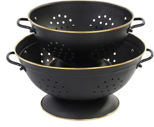 beifeier Ensemble de Passoire en Métal - 23cm et 28cm, Passoire Cuisine avec Poignée et Base pour Pâtes, Fruits et Légumes, Lavable au Lave-vaisselle (Noir Mat)