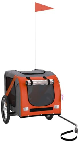 vidaXL Fahrradanhänger für Hunde, Hundeanhänger für Fahrrad, Anhänger für Katzen Haustiere, Hundefahrradanhänger Haustieranhänger, Orange Grau Oxford-Gewebe Eisen