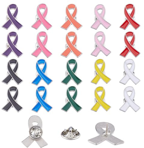 SUPERFINDINGS 20 Pièces 10 Couleurs Épingles Ruban Cancer du Sein Badges Alliage Émail Broches Espoir pour Événements Publics Cadeaux pour Femmes Promotion de la Sensibilisation