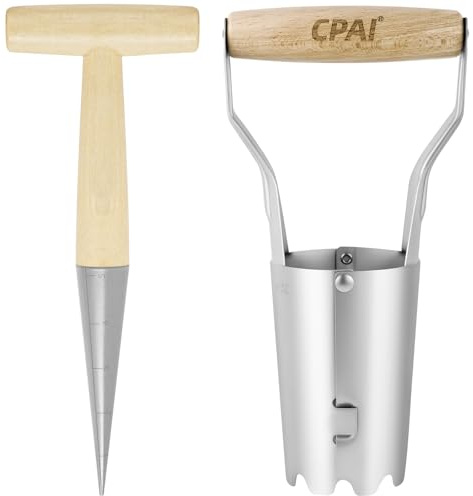 APXEL Plantador de Bulbos AutomáTico, Set 2, Trasplantadora de Acero Inoxidable Tubo con Escala, Plantador Tradicional de Acero Inoxidable Apto para Jardines Exteriores
