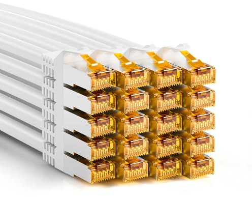 iwillink 0,5m CAT 7 Patchkabel, 10 Gbit/s, 20 Stück - Weiß | 600Mhz - Kurz Lan Kabel 50cm, RJ45 Netzwerkkabel CAT 7/6a kompatibel, S/FTP, Kupfer, PoE-fähig - Patchpanel/Switch/Router