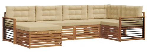 vidaXL Outdoor-Sofagarnitur mit Kissen 6 pcs Natur und Beige, Moderner Outdoor-Sofa, robuster Sitzecke für Garten, bequemer Lounge für die Terrasse