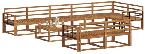 vidaXL Outdoor-Sofagarnitur 9 pcs Natur Massivholz Akazie, Outdoor-Sitzmöglichkeiten, Garten-Lounge-Sofaset, Langlebige Terrassen-Sektional, Modernes Gartenmöbel
