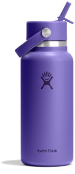 Hydro Flask – Wide Flex Straw Cap 946 ml (32 oz) Bottle | Stainless Steel, Leakproof Straw, Dishwasher Safe – Insulated Cold 24 Hrs – Wide Mouth, Ice Cube Friendly – Utopia Purple