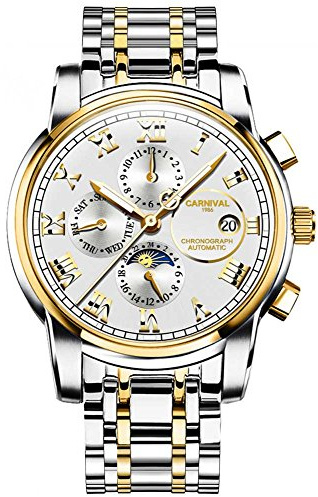 TEINTOP Multifunktionsuhren Herren Automatik Uhr Mechanische Edelstahl Armbanduhren