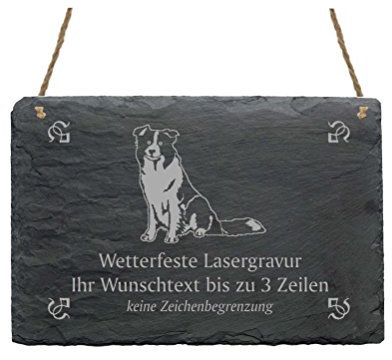 Schiefertafel « BORDER COLLIE » IHR TEXT + MOTIV - 22 x 16 cm - Schild mit Hund
