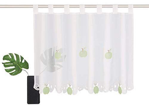 SIMPVALE Kurzgardinen für die Küche, niedlicher Stil, Volant, Obst-Stickerei, Café (145 x 60 cm, grün)