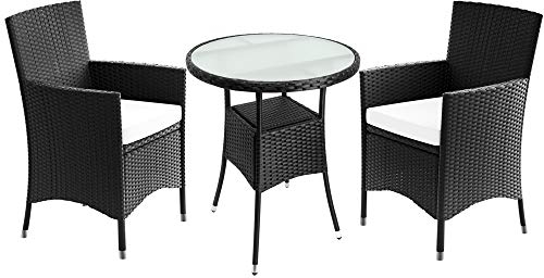 Casaria® Polyrattan Gartenmöbel mit Tisch 2 Stühle inkl. 7cm Auflagen 5mm Sicherheitsglas Wetterfest Modern Outdoor Terrasse Balkon Sitzgruppe Möbel Set