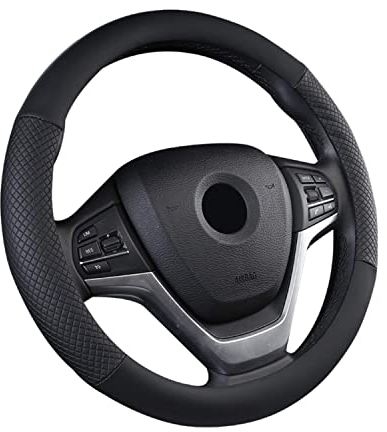 SFONIA Auto Lenkrad Abdeckung Lenkradschutz Lenkradhülle PU Leder Universal 37-38cm/15 Rutschfest Atmungsaktiv Langlebig (Schwarz)