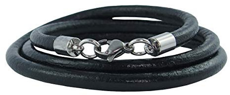 König Design Lederkette Lederhalsband Lederarmband Glatt 5 mm Herren Halskette Schwarz 50 cm lang mit Karabiner Verschluss Silber Rund