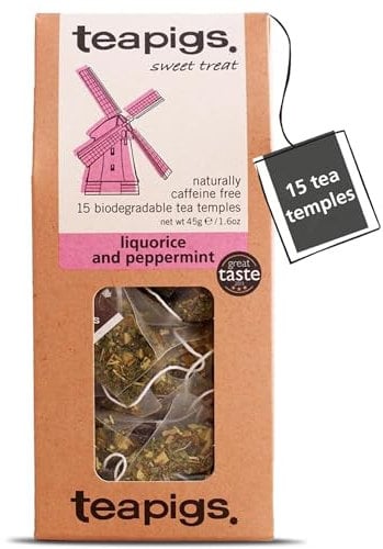 teapigs Liquorice & Peppermint Tea - Caffeine-Free Herbal Tea Bags with Liquorice Root & Whole Peppermint Leaves - Sweet and Refreshing Blend - 15 Temples