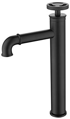SHUGUANG Robinet de Salle de Bain en Laiton, Haut Robinet de Lavabo Monotrou Monocommande Installation du Pont Mitigeur Lavabo avec Eau Chaude et Froide pour Salle de Bain, Style Industriel,Noir