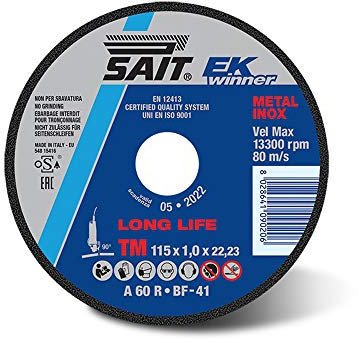 Sait 09022 EK WINNER-TM A 60 R - Disco da taglio piatto, diametro 125 mm, spessore 1 mm, foro medio 22,23, confezione da 20 pezzi