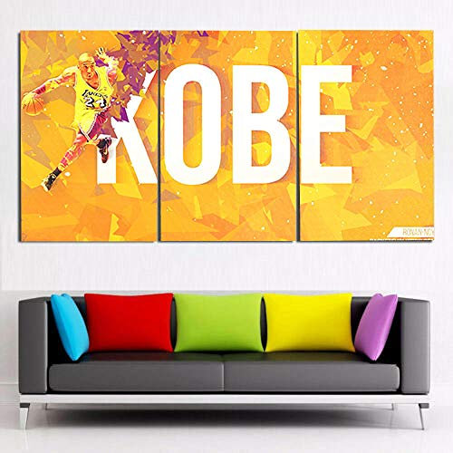 DDSDA Bilder 3 teiliges Leinwandbild NBA-Basketballstar Kobe Black Mamba 3 Teilig Leinwandbilder Bild auf Vlies Wandbild Kunstdruck Wohnzimmer Wanddekoration Art