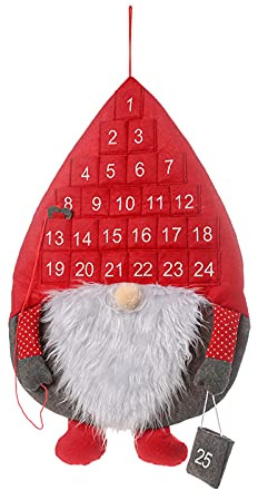 NZXVSE Weihnachtsmann Adventskalender 2021, 62 cm Wand-Zwerg Wiederverwendbarer Countdown-Weihnachtskalender mit Taschen zum Aufhängen von Weihnachtsdekorationen
