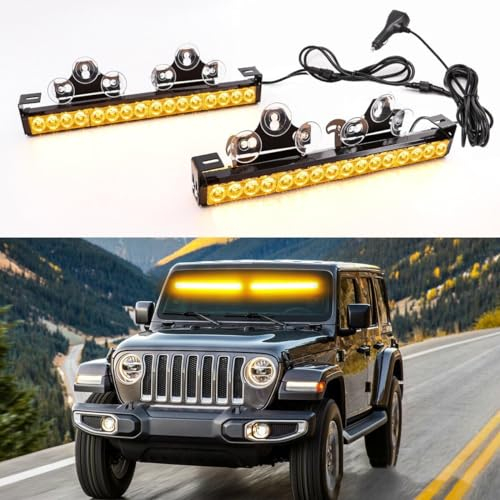 2x16,8 Pouces Clignotant d'urgence LED Traffic Advisor Barre Lumineuse stroboscopique 32LED 23 modèles de Flash Feux d'avertissement de sécurité intérieure (Ambre)
