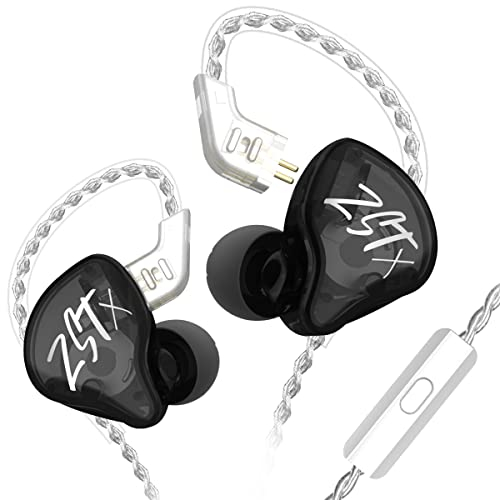 KZ ZST X in-ear Monitor, aggiornato dinamico ibrido doppio driver ZSTX, HiFi Stereo IEM Wired Auricolari / Cuffie con cavo staccabile per musicisti audiofili (con microfono, nero)