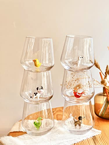 Minizoo Paris Wasserglas | Becher | 6 Stück | 345cc | Bauernhof-Serie | Party | Weihnachtsgeschenke | Muranoglasfiguren für die Innendekoration
