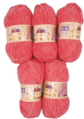 chenille 5 x 100 Gramm Himalaya Dolphin Strickwolle, Babywolle , 500 Gramm Wolle Super Bulky (lachs orange 80332), 35_x_25 CM