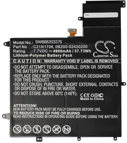 vhbw batteria compatibile con Asus ZenBook Flip S UX370UA-C4308T, UX370UA-C4305T, UX370UA-C4290T notebook (4900mAh, 7,7V, Li-Poly)