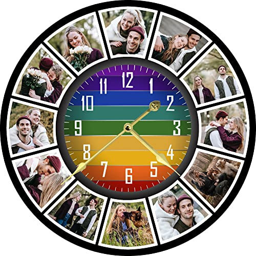 S&H&OU Benutzerdefinierte Wanduhr, Fotowanduhren für Wohnzimmerdekoration mit Foto, leise Wanduhr für Kinder, Personalisierte Fotowanduhr zum Aufhängen von Geburtstagsfotos