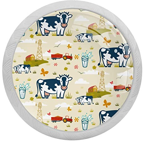 Cartoon Cows Animal Farm Drawer Knobs Dresser Knobs Door Handle Cupboard Pull Kitchen Cabinet Knobs for Dresser Drawers, 4 Pack