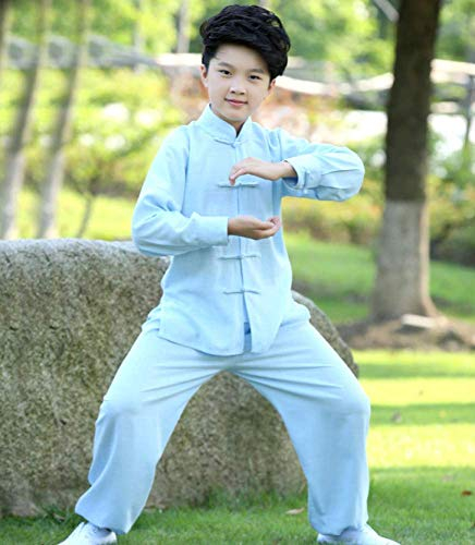 Generic Traditionelle chinesische Tai-Chi-Uniform für Kinder,Bequeme Baumwolle und Leinen - Für Tai-Chi-Übungen,C-150cm (B 140)