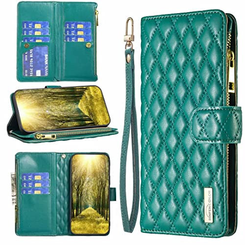 TTVV für iPhone 11 Pro Reißverschluss Hülle,Retro Rhombus Brieftasche Geldbörse Handtasche Armband Flip Magnetisch 9 Kartenhalter Ständer PU Leder Cover