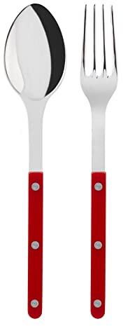 SABRE PARIS - Bistrot 2Pc Serving Set - Serving Spoon - Serving Fork - Premium Stainless Steel - Burgundy