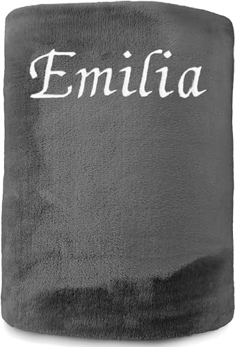 KDO MAGIC - Plaid personnalisé avec prénom - Couverture Polaire Personnalisable brodé - 130 x 160cm - Cadeau pour Homme et Femme (Anthracite)