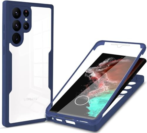 360 Grad Hülle Kompatibel mit Samsung Galaxy S23 Ultra | Handyhülle mit eingebautem Displayschutz für Galaxy S23 Ultra | Blau
