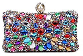 CORIOS Borsetta da Sera con Strass Donna Borsa a Spalla Pochette Piccolo con Catena Elegante Borsa a Tracolla Gorgeous Borse Messenger Cocktail Festa Cerimonia Ballo Clutch Argento-Multicolore