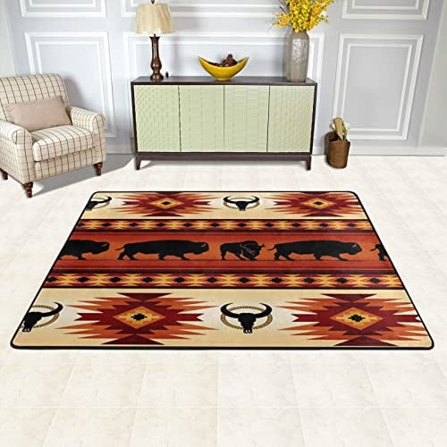 Flanell-Teppich Indianer Navajo-Muster Teppich Großer Bodenteppich rutschfest waschbar für Wohnzimmer Schlafzimmer 120 x 182 cm
