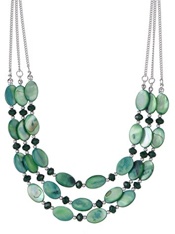 FULU AUTUMN Collier de Perles en Coquillage pour Femme Collier de Chaîne Argentée en Couches Bohème Bijoux de Mode pour Femme Cadeau pour Maman(Green)