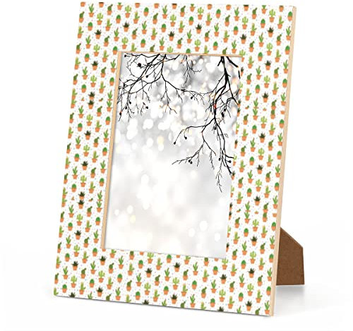 KOBLEN Bunte Cartoon-Kaktus-Bilderrahmen, 10,2 x 15,2 cm, Holz-Bilderrahmen, Tischplatte oder Wandhalterung für Zuhause, Büro, Hotelzimmer, Schreibtischdekoration