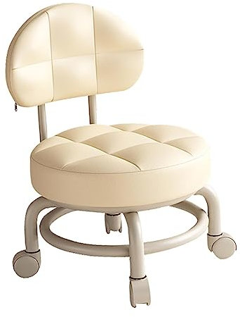 Fenteer Niedriger rollender Sitz-Rollenhocker, Mehrzweck-Sofa, Fußstütze, Make-up, Schuhwechsel mit Rückenlehne, Pediküre-Hocker für Büro, Küche, Fitness, Beige