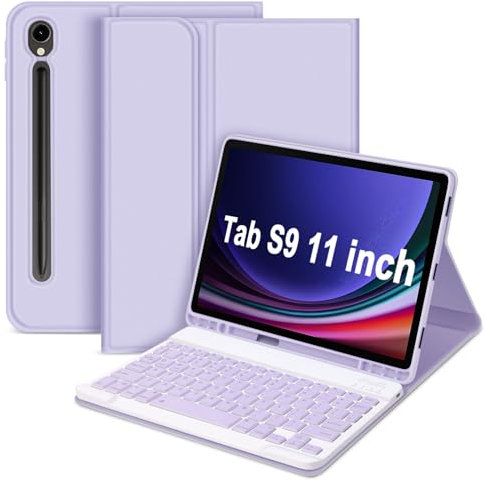 GOKOCO Keyboard Case for Samsung Galaxy Tab S9 FE 10.9/Tab S9 11 Cover with Magnetically Detachable Wireless Bluetooth Keyboard with S Pen Holder Give Full Protection with Galaxy Tab S9/S9 FE-Purple