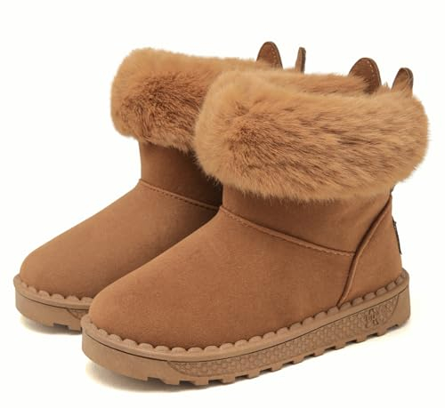 SMajong Stivali Invernali da Bambino Stivali da Neve Cotone Caldo Scarpe Stivaletti per Ragazzi Ragazze Marrone 26 EU = Etichetta 27
