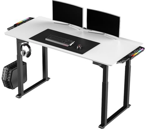 ULTRADESK Uplift V2 Computertisch Gaming Tisch Schreibtisch, Stahlkonstruktion, Platz für DREI Monitore, Elektrische Höheneinstellung, mit RGB-LED, Inklusive Zubehör, 176 x 75 cm, Weiß