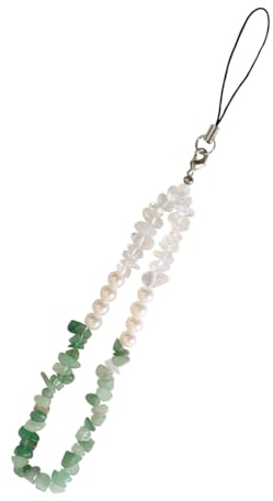 KGDUYC 1pcs Handy anhänger Kette - Bunte Natürlicher Kristallstein Kies Handykette - Handy Charm Handy Lanyard Perlen Kette Telefonkette Handyschmuck Schlüssel Taschen Handy Anhänger(Grün + Perlen)