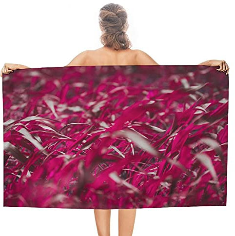 934 Serviette De Plage, Feuilles Rose Foncé Serviettes De Toilette Multifonctionnel,Microfibre Gant De Toilette pour Enfants Usage Quotidien Maison,80X130cm