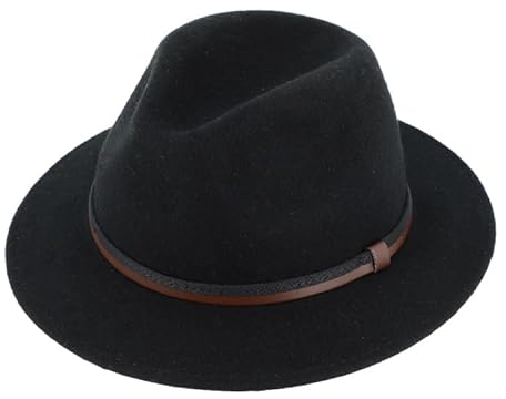 fiebig Traveller Wollfilzhut | Rollhut mit zweifarbigem Kunstlederband (61-XL, Schwarz)