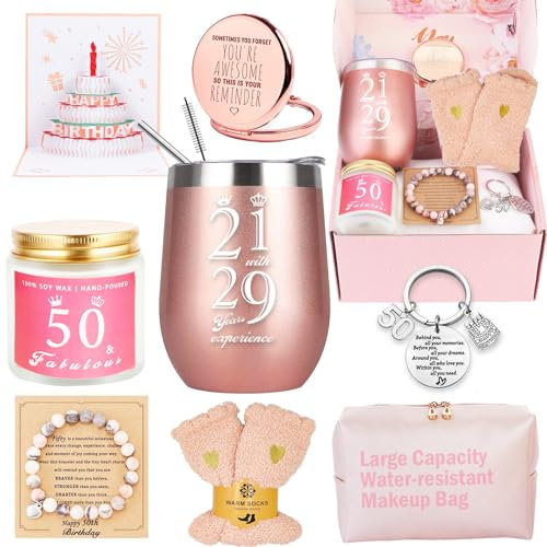 50th Birthday Gifts for Women, Happy Basket for Best Friends Female Mom Wife Daughter Sister Her Girlfriend Coworker Bestie - Unique Gift Box